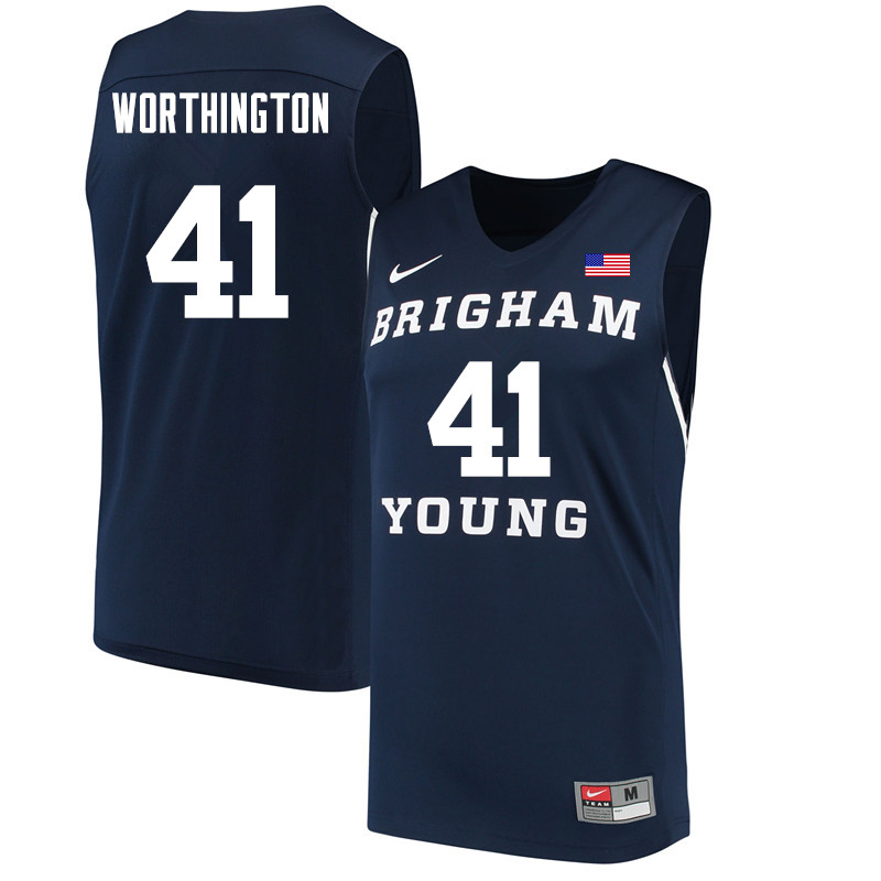 Men #41 Luke Worthington BYU Cougars College Basketball Jerseys Sale-Navy - Click Image to Close